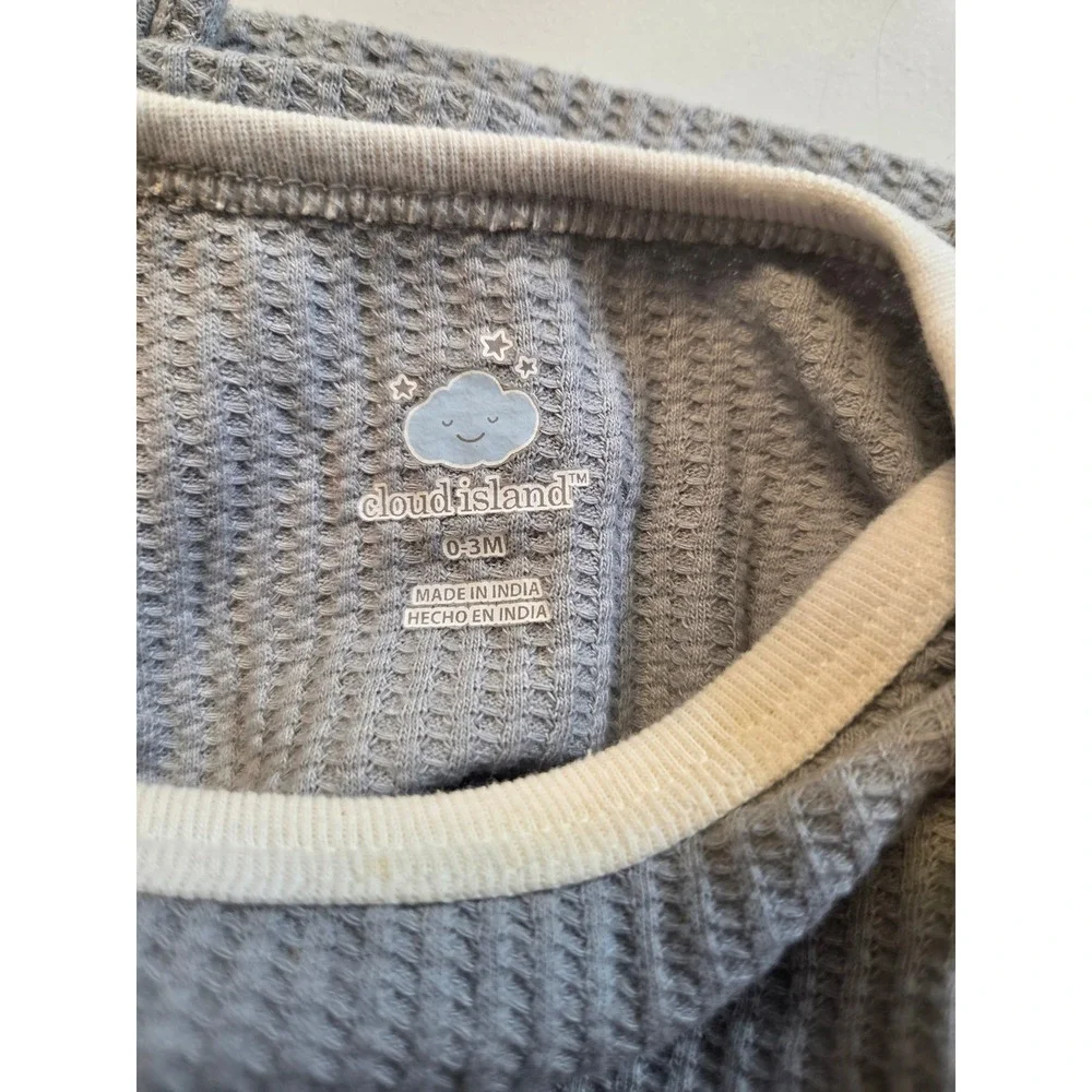 Cloud Island Baby 0-3M Gray Waffle Knit Shirt and Pants Pajama Set